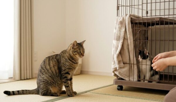 ケージ越しでの対面と視覚的な慣らし