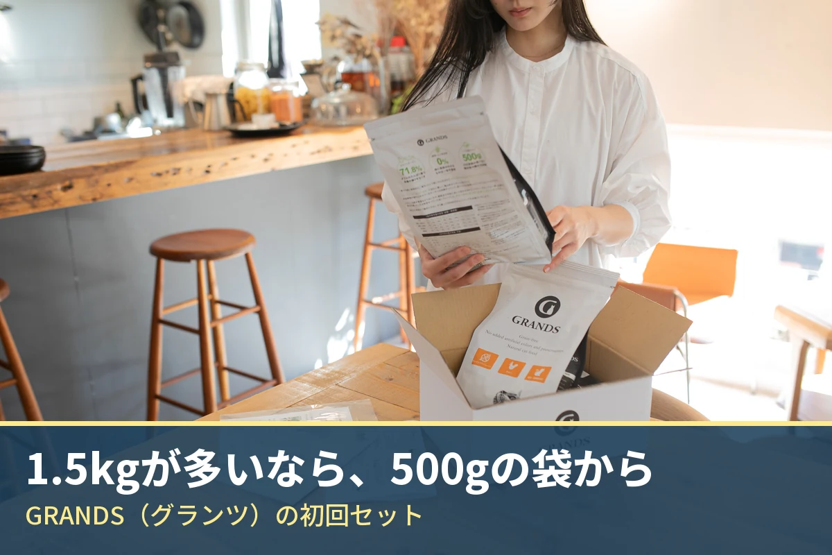 GRANDS（グランツ）の箱から500gの袋を取り出している写真